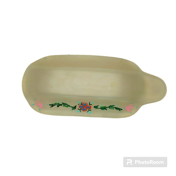 Vintage Frosted Floral Glass Boat Shaped Butter Stick Holder - Picture 7 of 9